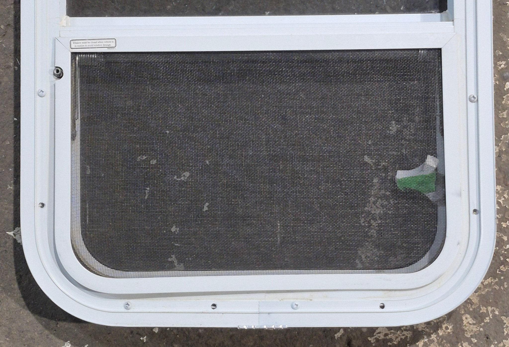 Used White Radius Opening Window : 17 1/4" W x 21 1/4" H x 1 3/4" D - Young Farts RV Parts