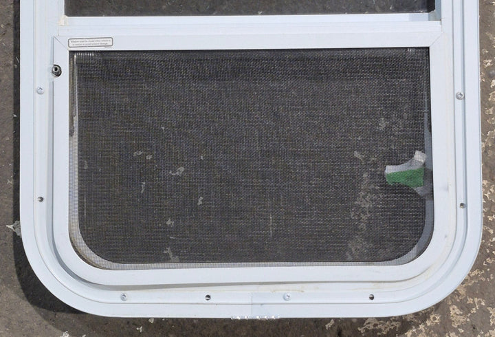 Used White Radius Opening Window : 17 1/4" W x 21 1/4" H x 1 3/4" D - Young Farts RV Parts
