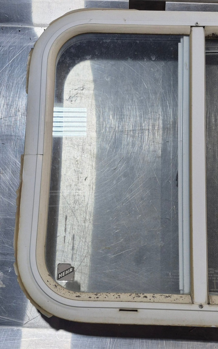 Used White Radius Opening Window : 18 1/4" W x 17 3/4" H x 1 3/4" D - Young Farts RV Parts