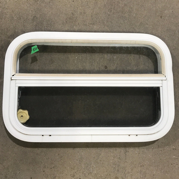 Used White Radius Opening Window : 23 1/2" W x 14 1/2" H x 1 7/8" D - Young Farts RV Parts