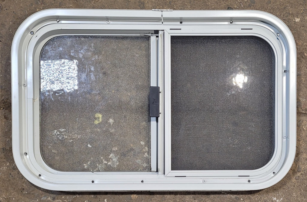 Used White Radius Opening Window : 23 1/2" W x 14 1/4" H x 1 7/8" D - Young Farts RV Parts