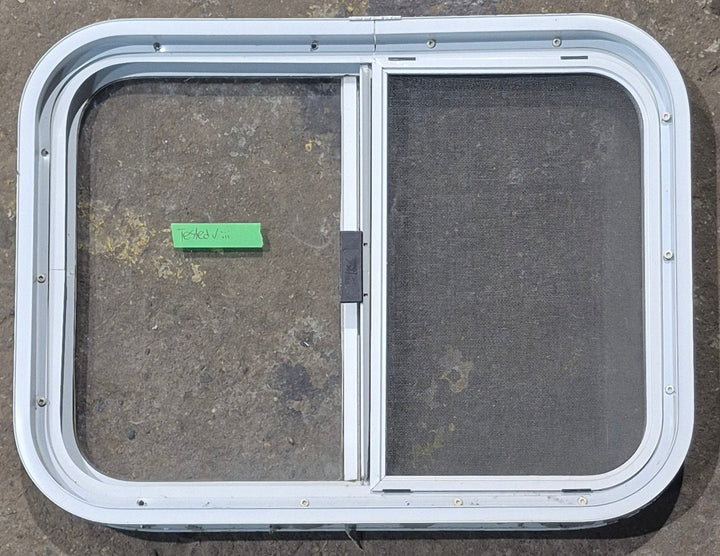Used White Radius Opening Window : 23 1/2" W x 17 1/2" H x 1 7/8" D - Young Farts RV Parts