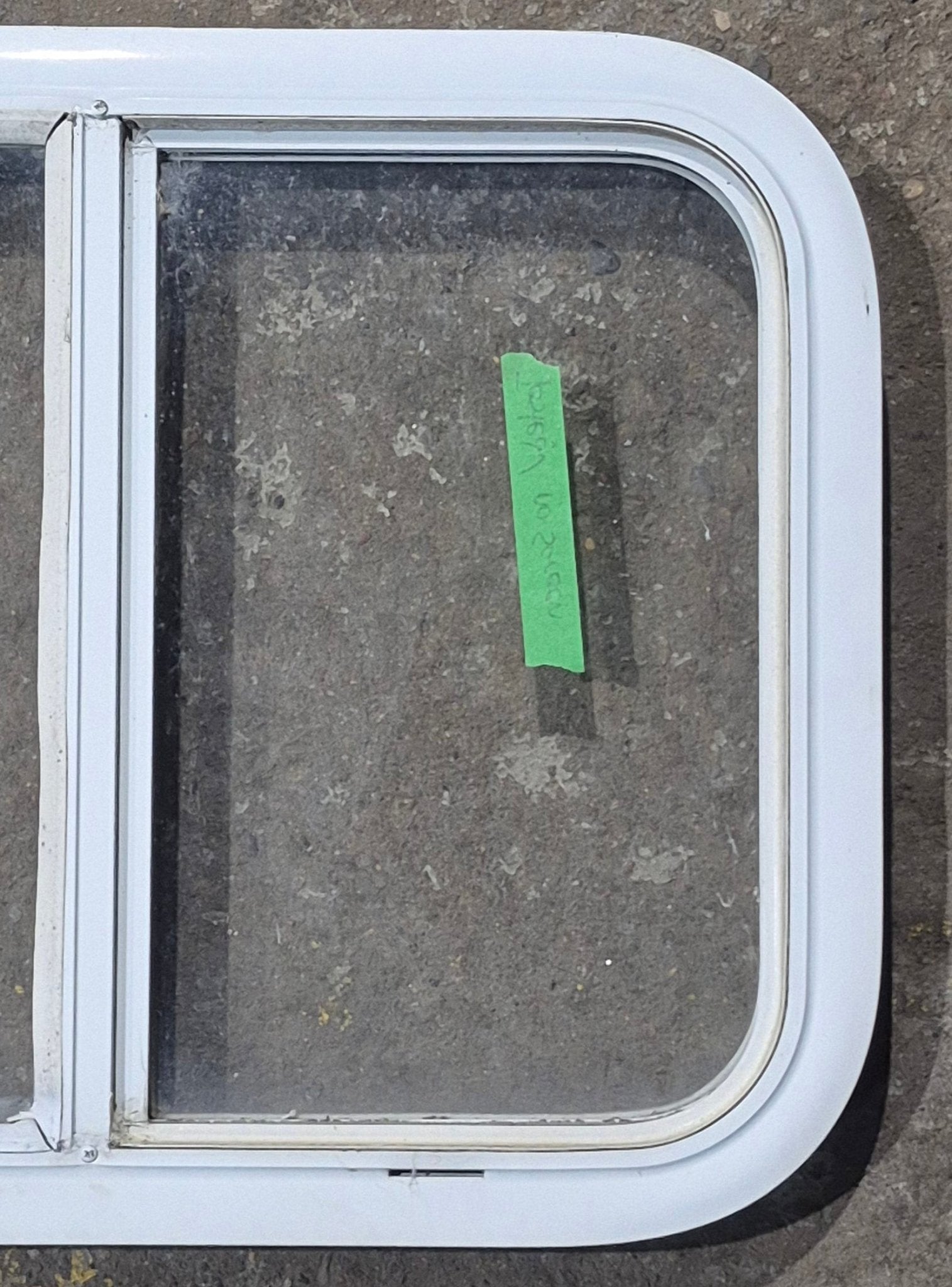 Used White Radius Opening Window : 23 1/2" W x 17 1/2" H x 1 7/8" D - Young Farts RV Parts