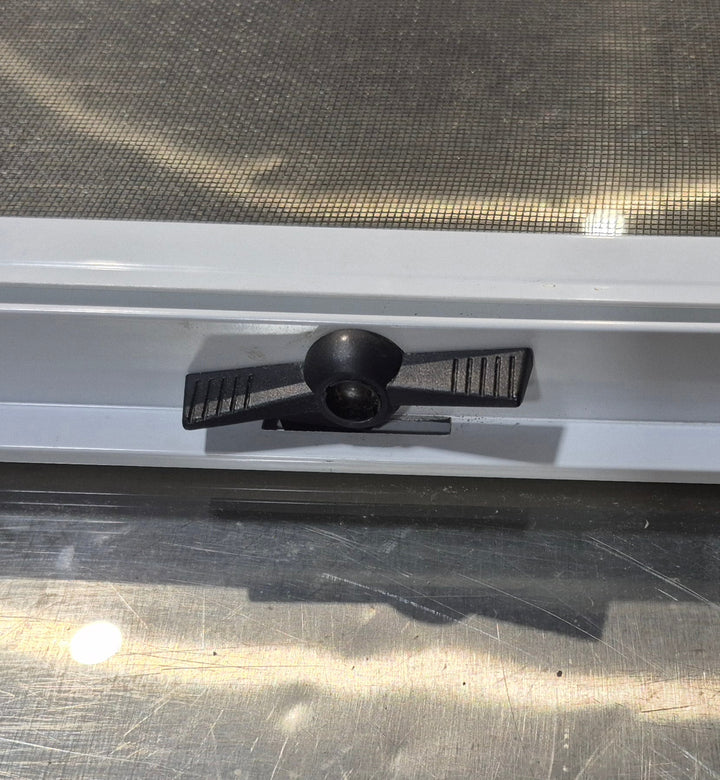 Used White Radius Opening Window : 23 1/2" W x 17 1/2" H x 1 7/8" D - Young Farts RV Parts