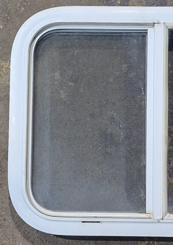 Used White Radius Opening Window : 23 1/2" W x 17 1/2" H x 1 7/8" D - Young Farts RV Parts