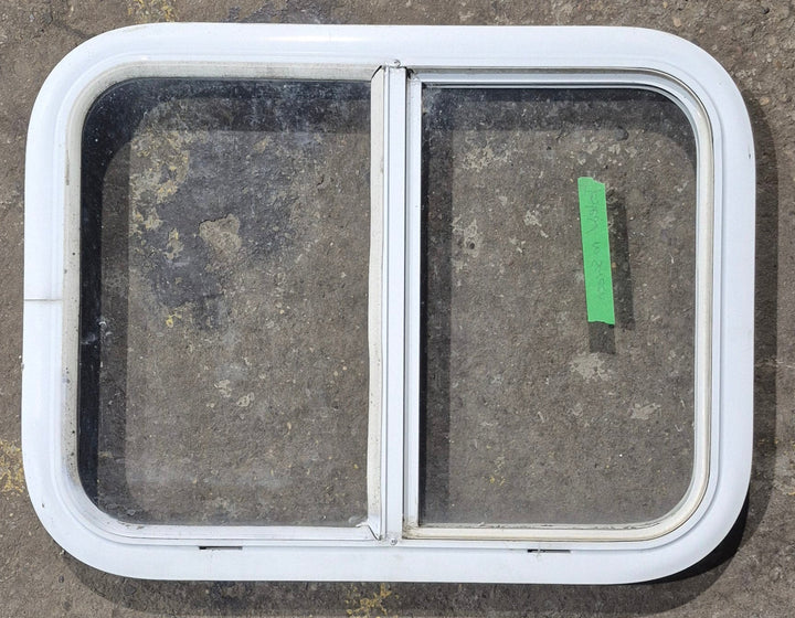 Used White Radius Opening Window : 23 1/2" W x 17 1/2" H x 1 7/8" D - Young Farts RV Parts