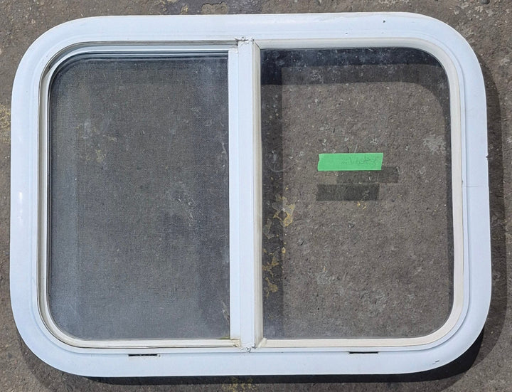 Used White Radius Opening Window : 23 1/2" W x 17 1/2" H x 1 7/8" D - Young Farts RV Parts