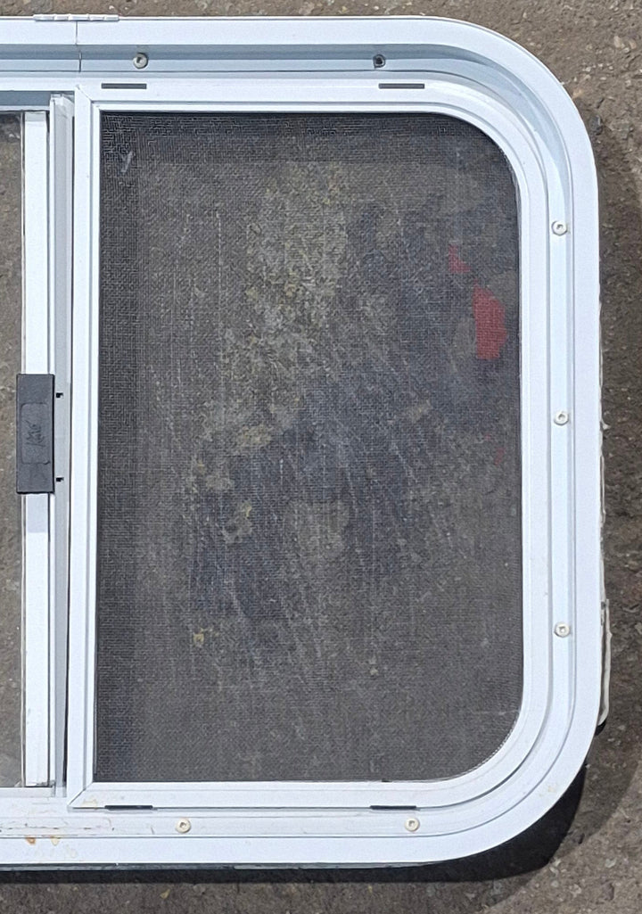 Used White Radius Opening Window : 23 1/2" W x 17 1/2" H x 1 7/8" D - Young Farts RV Parts