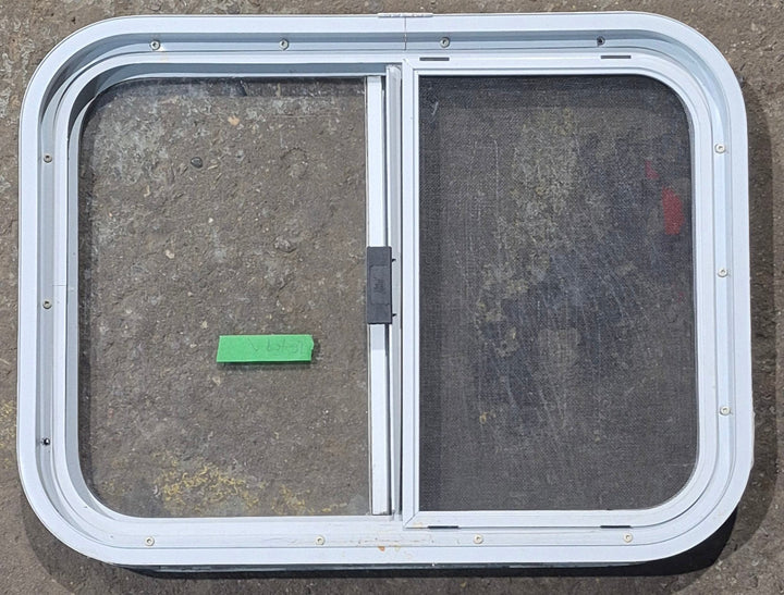 Used White Radius Opening Window : 23 1/2" W x 17 1/2" H x 1 7/8" D - Young Farts RV Parts