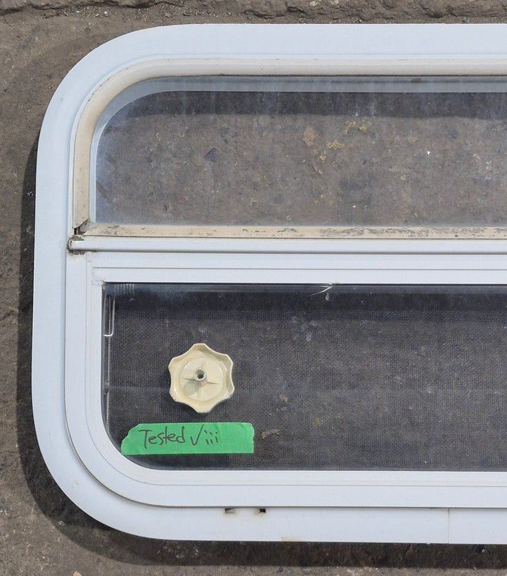 Used White Radius Opening Window : 23 1/4" W x 14 1/2" H x 1 7/8" D - Young Farts RV Parts
