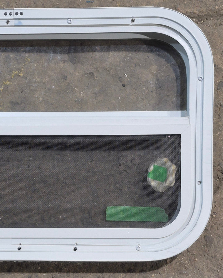 Used White Radius Opening Window : 23 1/4" W x 14 1/2" H x 1 7/8" D - Young Farts RV Parts