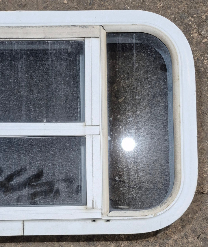Used White Radius Opening Window : 23 1/4" W x 14 1/4" H x 1 7/8" D - Young Farts RV Parts