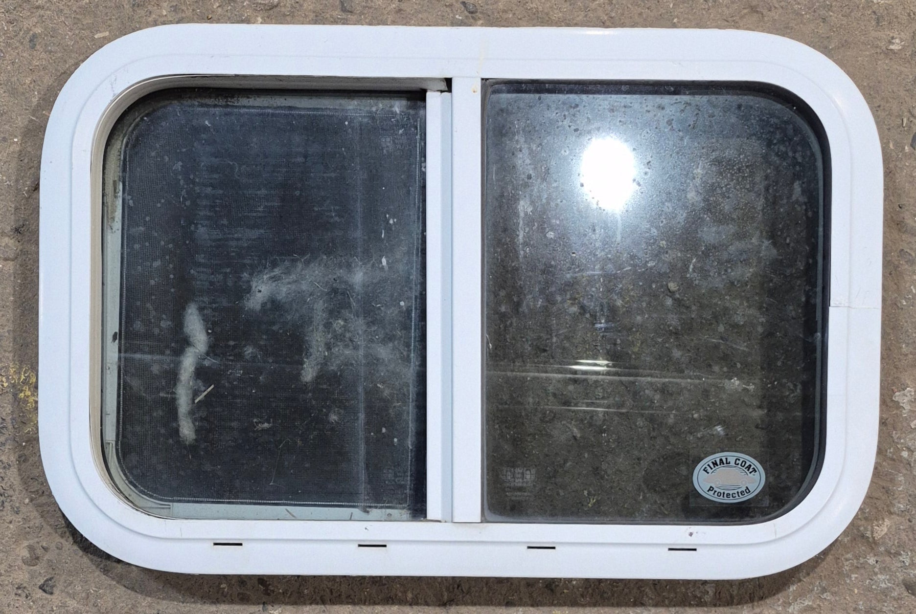 Used White Radius Opening Window : 23 1/4" W x 14 3/4" H x 1 7/8" D - Young Farts RV Parts