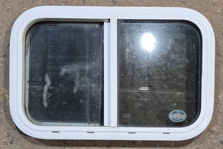 Used White Radius Opening Window : 23 1/4" W x 14 3/4" H x 1 7/8" D - Young Farts RV Parts