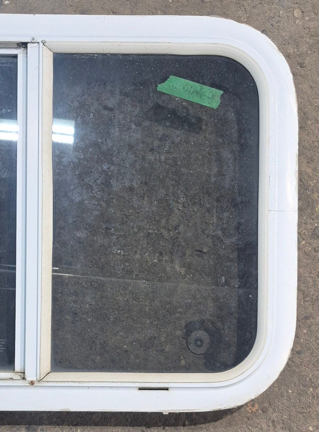 Used White Radius Opening Window : 23 1/4" W x 17 1/2" H x 1 7/8" D - Young Farts RV Parts