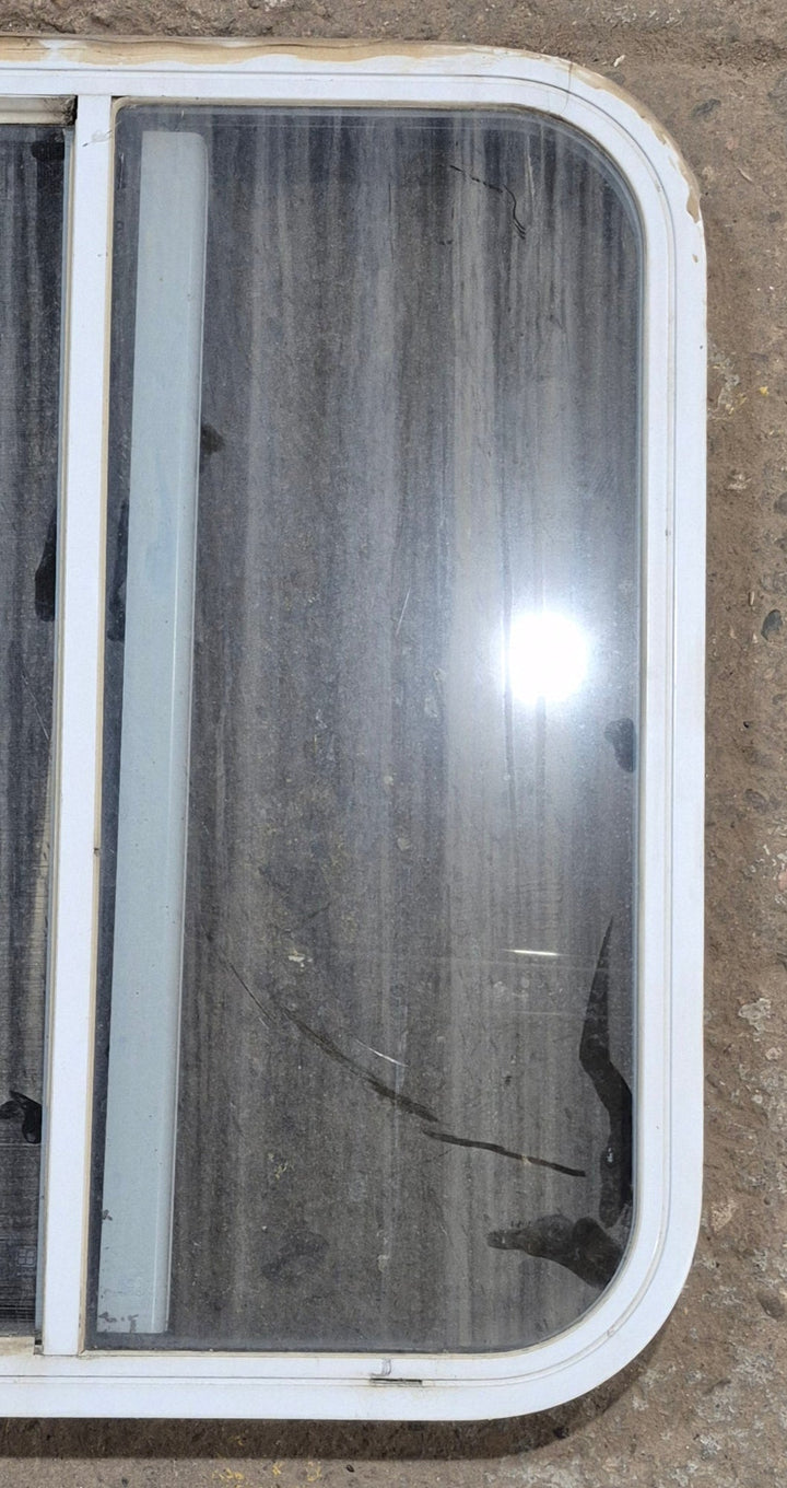 Used White Radius Opening Window : 23 1/4" W x 25 3/4" H x 1 7/8" D - Young Farts RV Parts