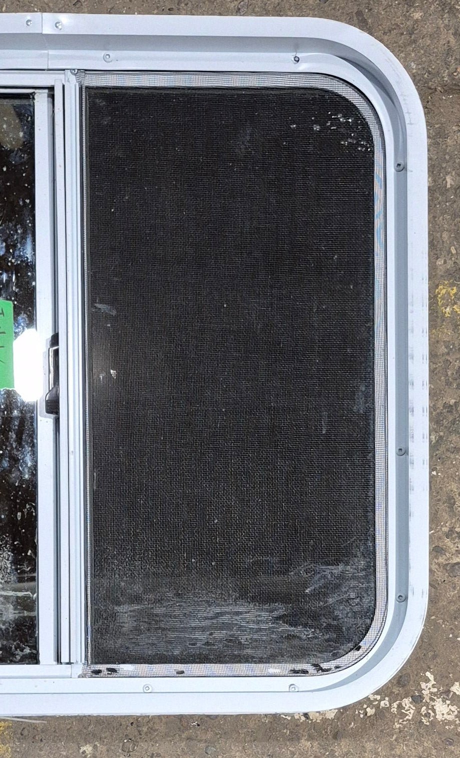 Used White Radius Opening Window : 24 1/4" W x 21 3/4" H x 1 7/8" D - Young Farts RV Parts