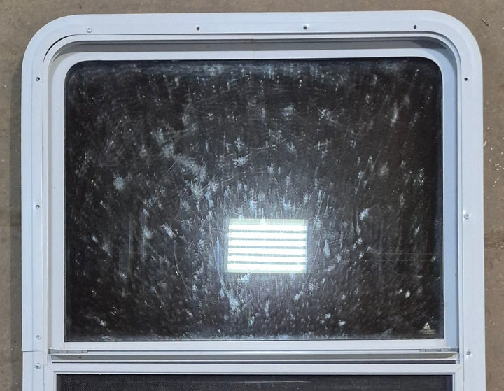 Used White Radius Opening Window : 26" W x 39 1/2" H x 1 7/8" D - Young Farts RV Parts