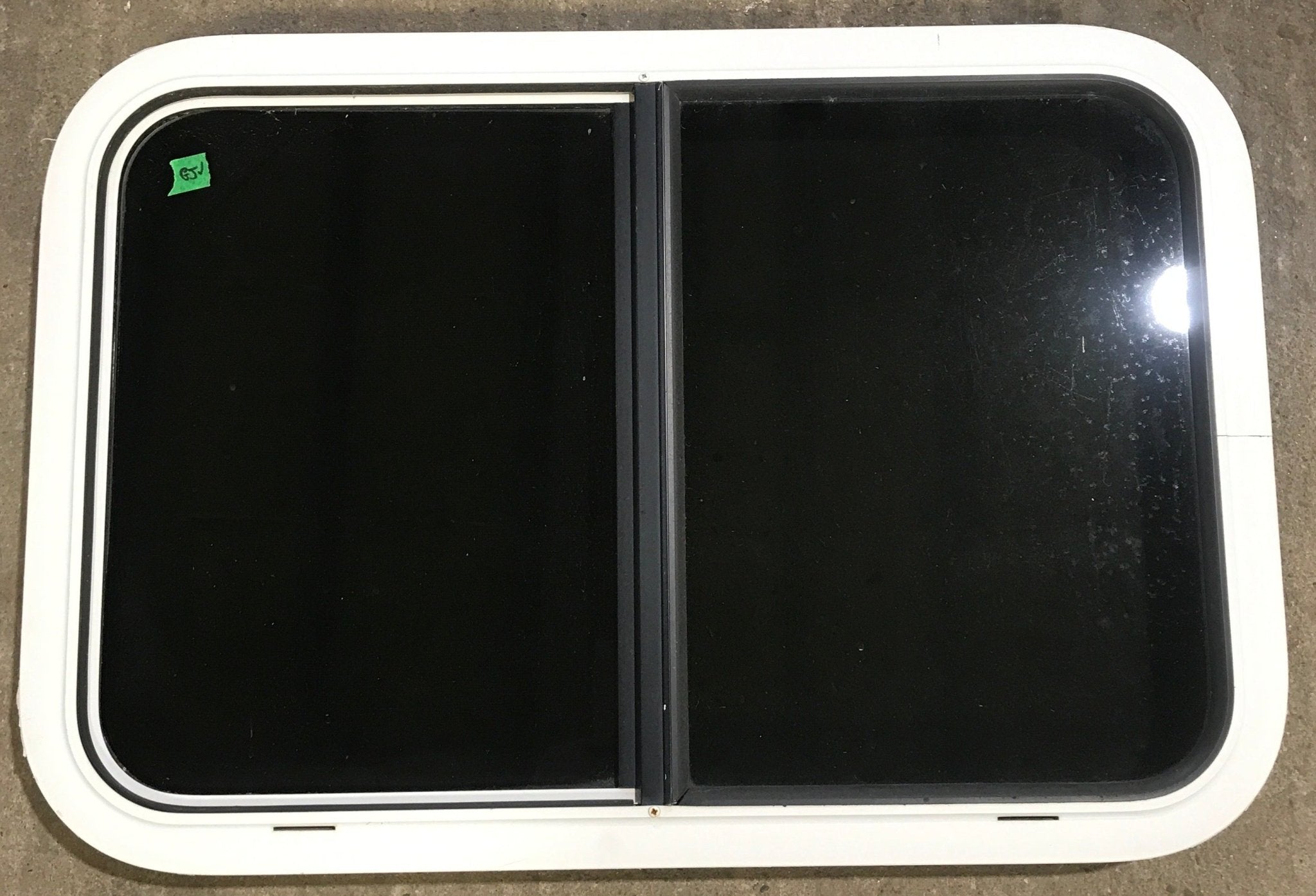 Used White Radius Opening Window : 29 1/2" W x 19 1/2" H x 1 7/8" D - Young Farts RV Parts