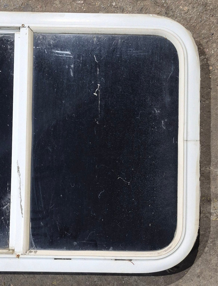 Used White Radius Opening Window : 29 1/2" W x 21 1/2" H x 1 7/8" D - Young Farts RV Parts