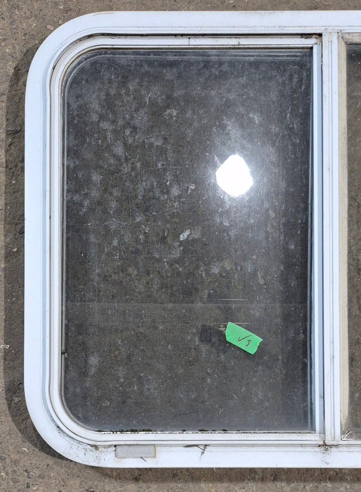 Used White Radius Opening Window : 29 1/2" W x 21 1/2" H x 2" D - Young Farts RV Parts