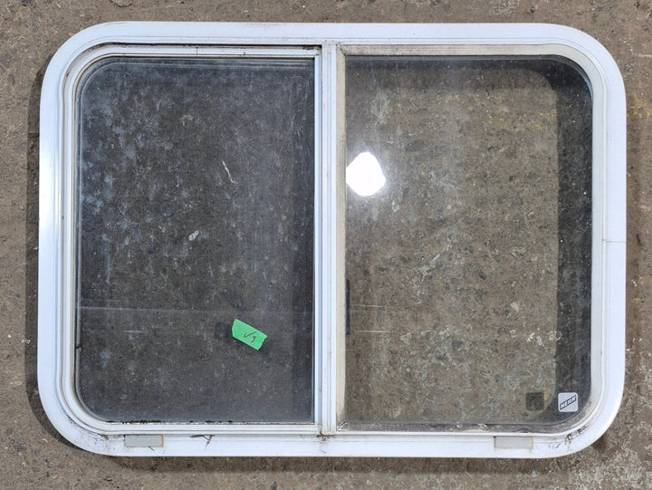 Used White Radius Opening Window : 29 1/2" W x 21 1/2" H x 2" D - Young Farts RV Parts