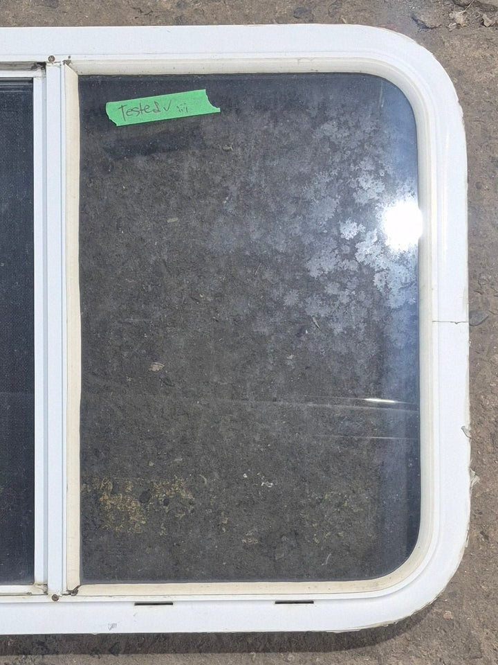 Used White Radius Opening Window : 29 1/2" W x 21 1/4" H x 1 7/8" D - Young Farts RV Parts