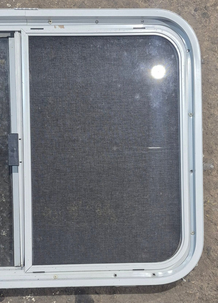 Used White Radius Opening Window : 29 1/2" W x 21 1/4" H x 1 7/8" D - Young Farts RV Parts