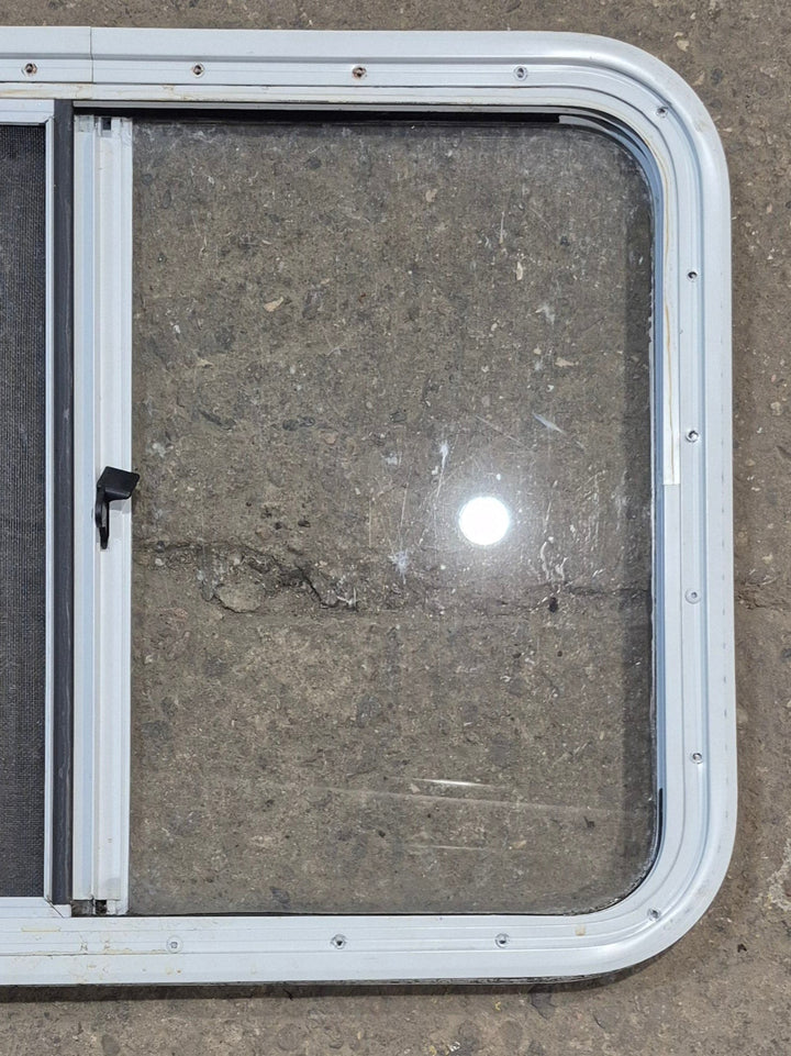 Used White Radius Opening Window : 29 1/4" W x 21 1/2" H x 1 1/4" D - Young Farts RV Parts