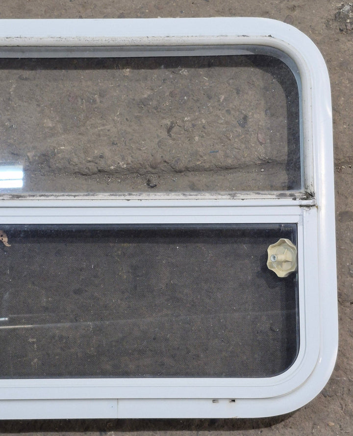 Used White Radius Opening Window : 29 1/4" W x 21 1/4" H x 1 3/4" D - Young Farts RV Parts
