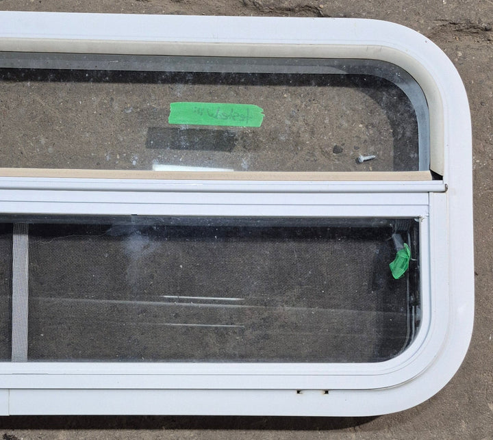 Used White Radius Opening Window : 35 1/2" W x 14 1/2" H x 1 1/2" D - Young Farts RV Parts