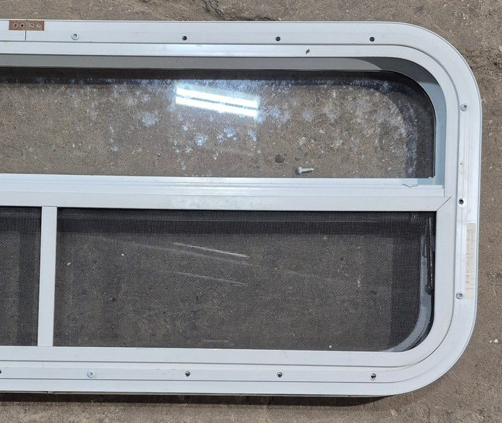 Used White Radius Opening Window : 35 1/2" W x 14 1/2" H x 1 1/2" D - Young Farts RV Parts