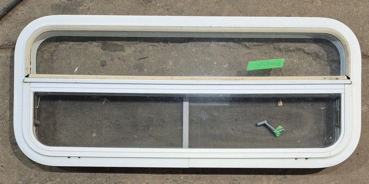 Used White Radius Opening Window : 35 1/2" W x 14 1/2" H x 1 1/2" D - Young Farts RV Parts