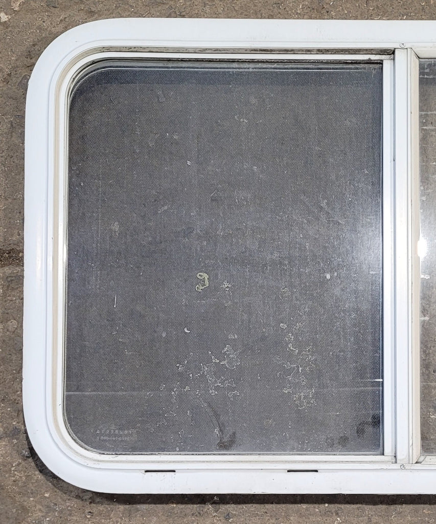 Used White Radius Opening Window : 35 1/2" W x 21 1/4" H x 1 7/8" D - Young Farts RV Parts