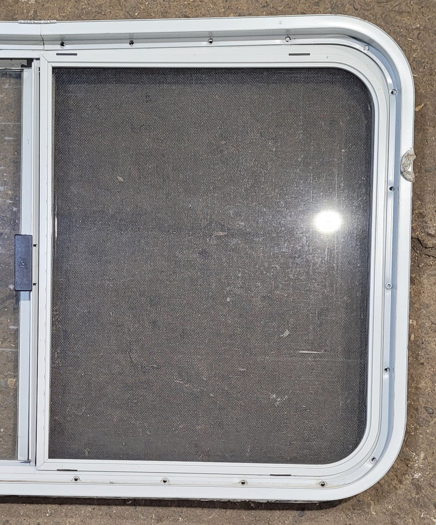 Used White Radius Opening Window : 35 1/2" W x 21 1/4" H x 1 7/8" D - Young Farts RV Parts