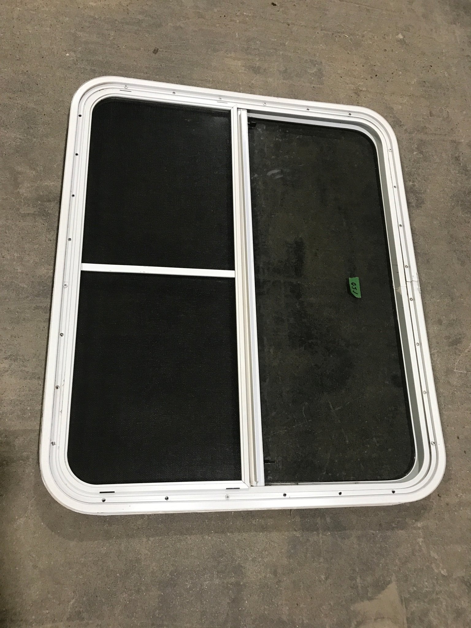 Used White Radius Opening Window : 35 1/2 X 29 1/2 X 2" D - Young Farts RV Parts