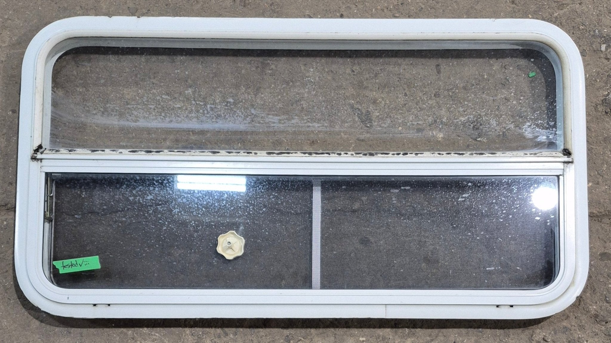 Used White Radius Opening Window : 41 1/4" W x 21 1/4" H x 1 7/8" D - Young Farts RV Parts