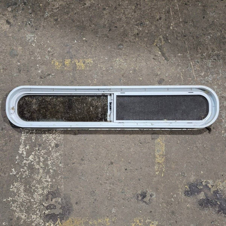 Used White Radius Opening Window - 42 1/2" X 7 1/2" X 2" - Young Farts RV Parts