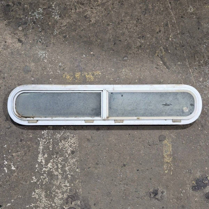 Used White Radius Opening Window - 42 1/2" X 7 1/2" X 2" - Young Farts RV Parts