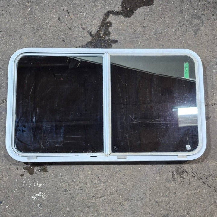 Used White Radius Opening Window - 42 5/8" X 24 3/8" X 1 7/8" - Young Farts RV Parts