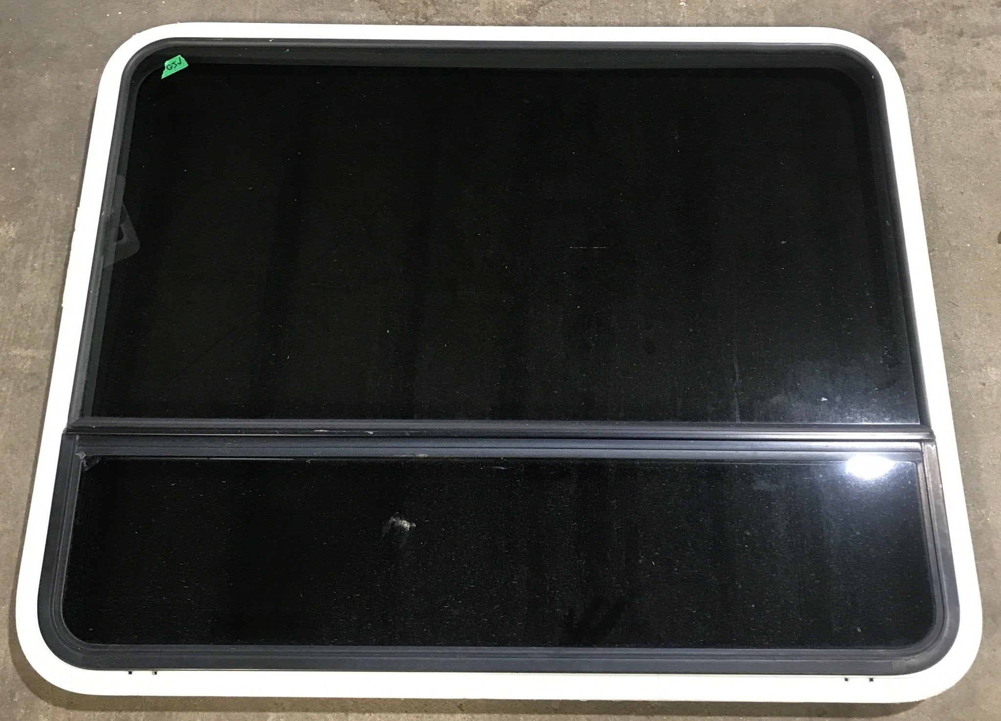 Used White Radius Opening Window : 43 1/2" W x 34 1/2" H x 1 7/8" D - Young Farts RV Parts