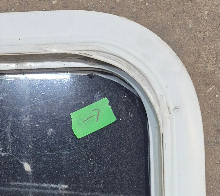 Used White Radius Opening Window : 45 1/2" W x 21 1/2" H x 1 7/8" D - Young Farts RV Parts