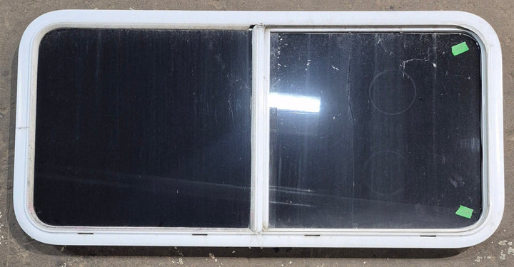 Used White Radius Opening Window : 45 1/2" W x 21 1/2" H x 1 7/8" D - Young Farts RV Parts