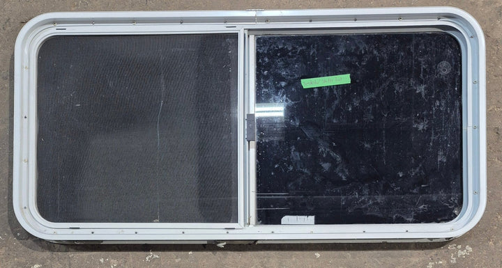 Used White Radius Opening Window : 45 1/2" W x 21 1/2" H x 1 7/8" D - Young Farts RV Parts
