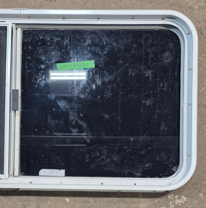 Used White Radius Opening Window : 45 1/2" W x 21 1/2" H x 1 7/8" D - Young Farts RV Parts