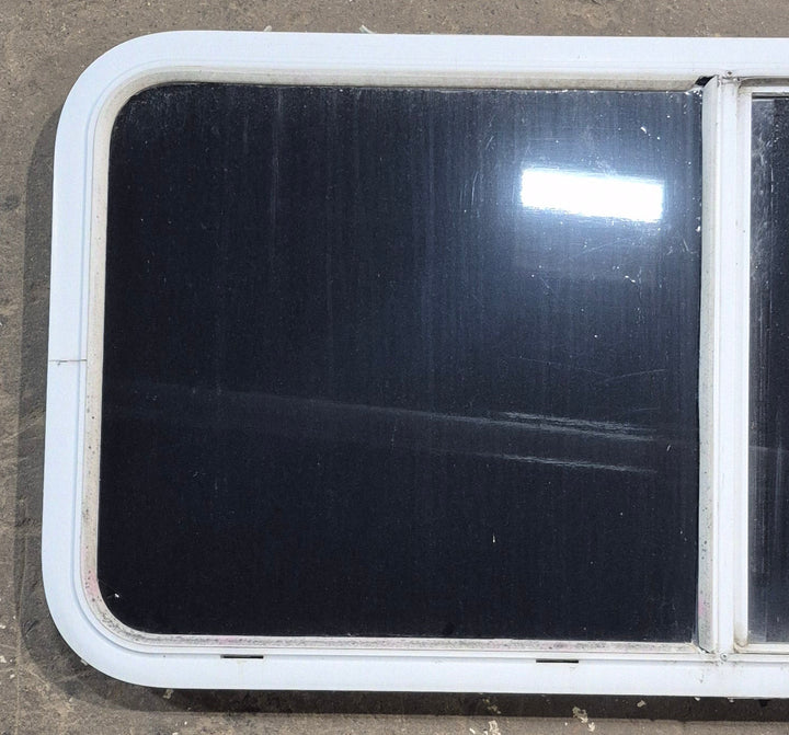 Used White Radius Opening Window : 45 1/2" W x 21 1/2" H x 1 7/8" D - Young Farts RV Parts