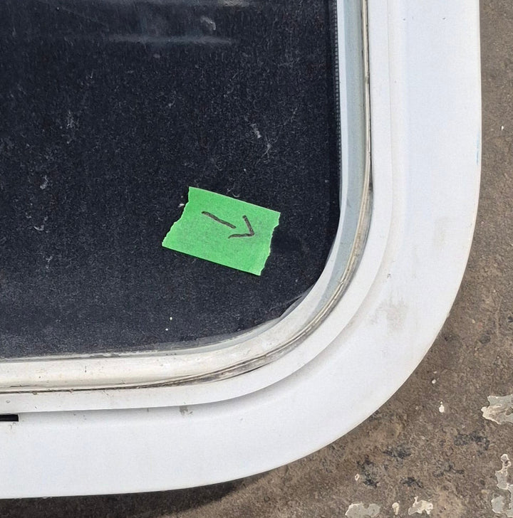 Used White Radius Opening Window : 45 1/2" W x 21 1/2" H x 1 7/8" D - Young Farts RV Parts