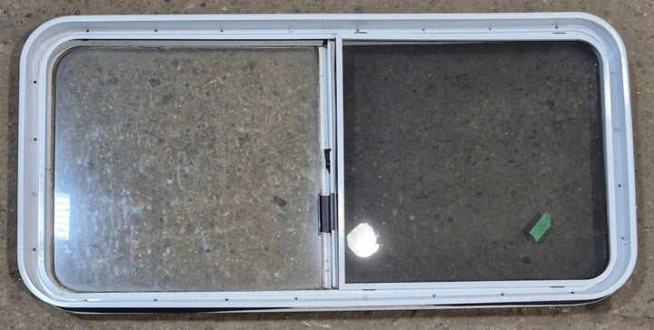 Used White Radius Opening Window : 45 1/4" W x 21 1/2" H x 1 7/8" D - Young Farts RV Parts