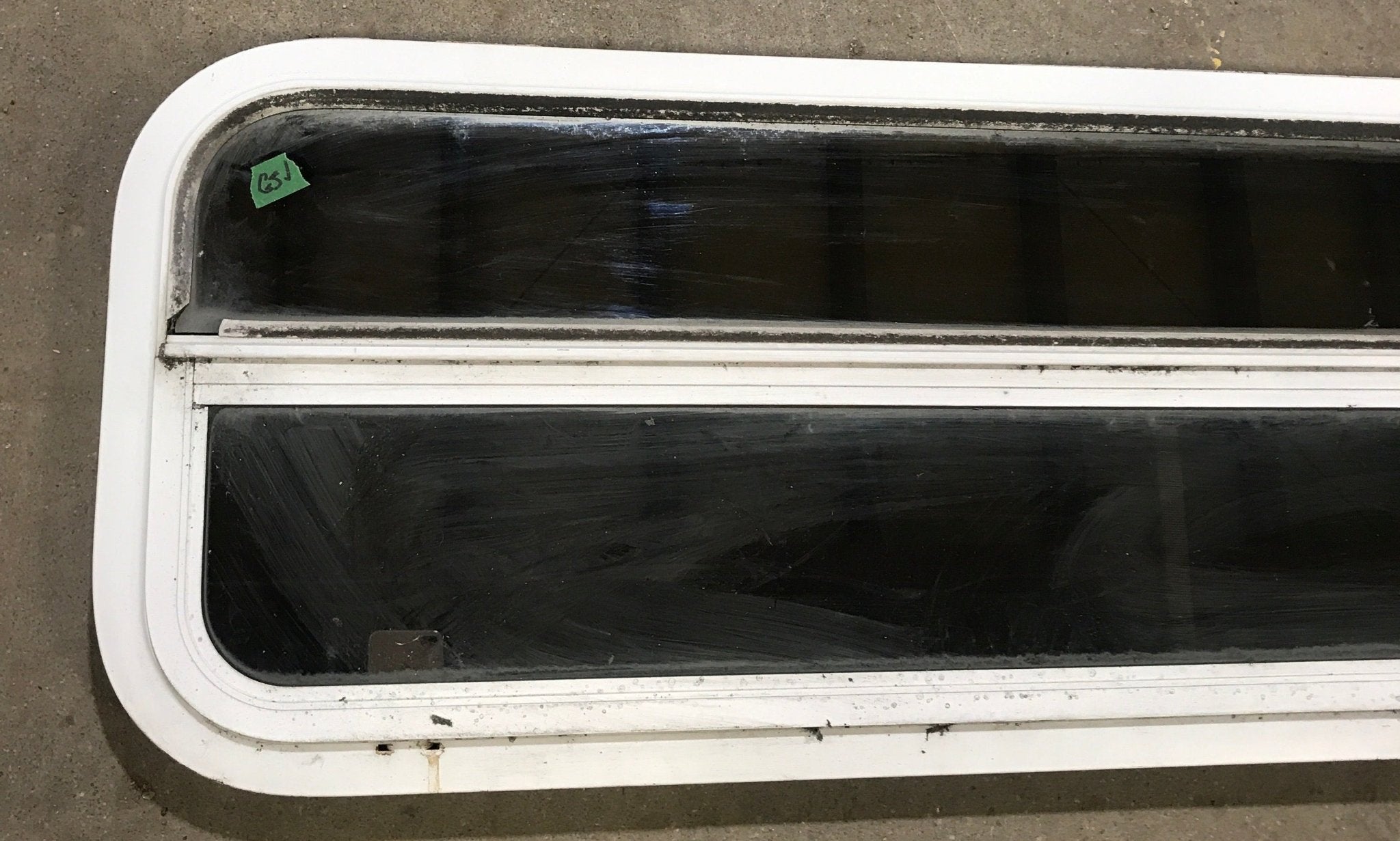 Used White Radius Opening Window : 47 1/2" W x 14 1/2" H x 1 7/8" D - Young Farts RV Parts