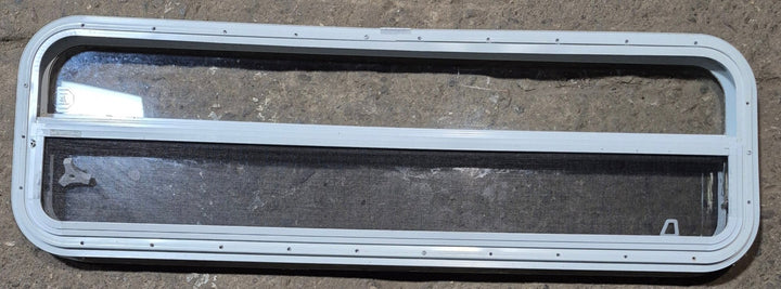 Used White Radius Opening Window : 47 1/2" W x 14 1/4" H x 1 1/4" D - Young Farts RV Parts